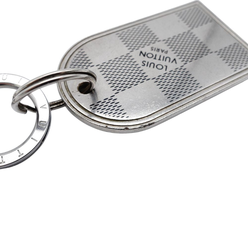 LOUIS VUITTON Bag Charm Key Ring Plate Silver Damier 7-12-253