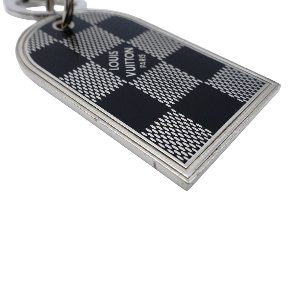 LOUIS VUITTON Bag Charm Key Ring Plate Silver Damier 7-12-253