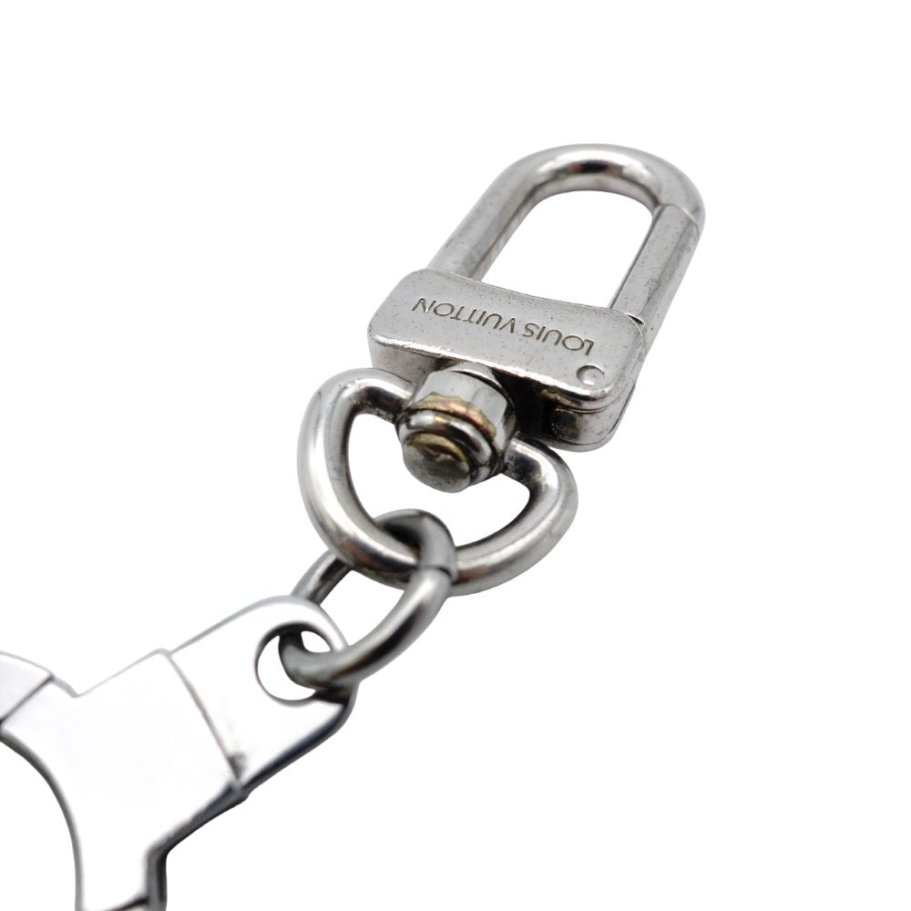 LOUIS VUITTON Bag Charm Key Ring Plate Silver Damier 7-12-253