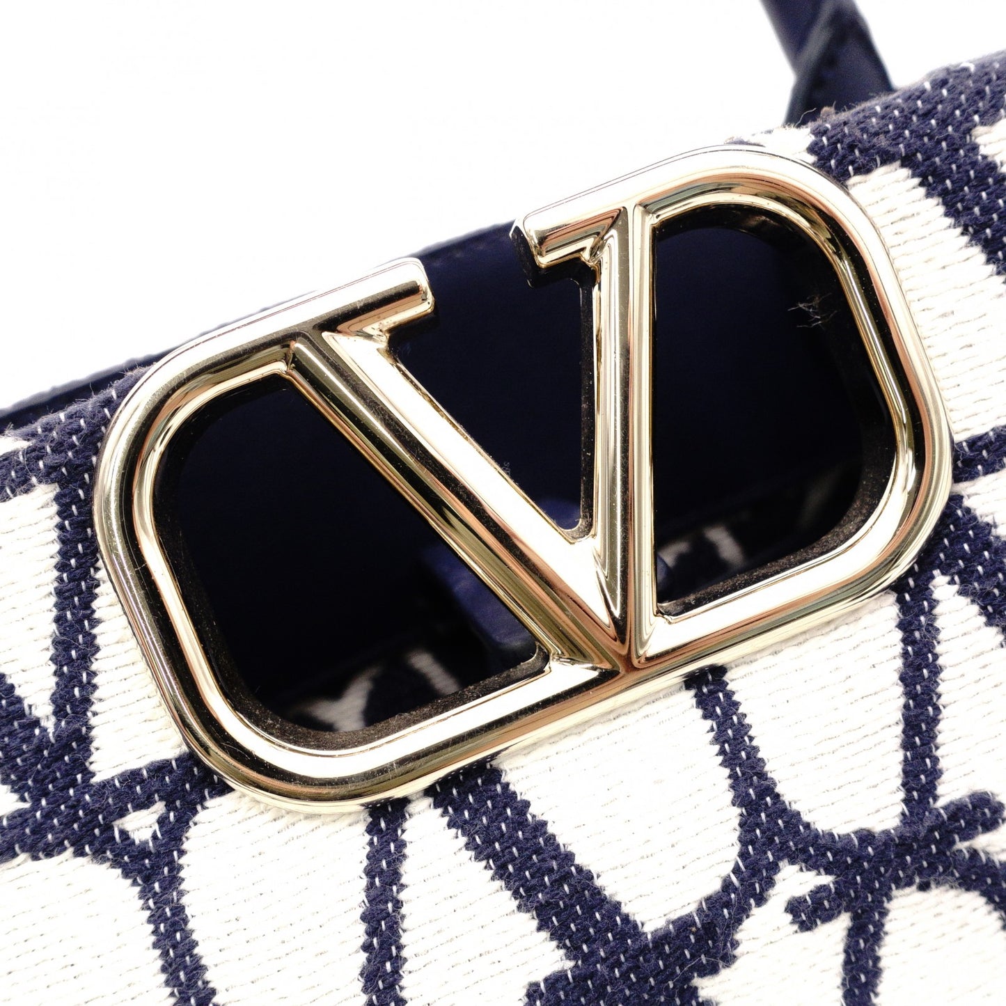 Valentino Garavani Twill Iconograph Handbag, Canvas, Navy, 2-Way, Logo