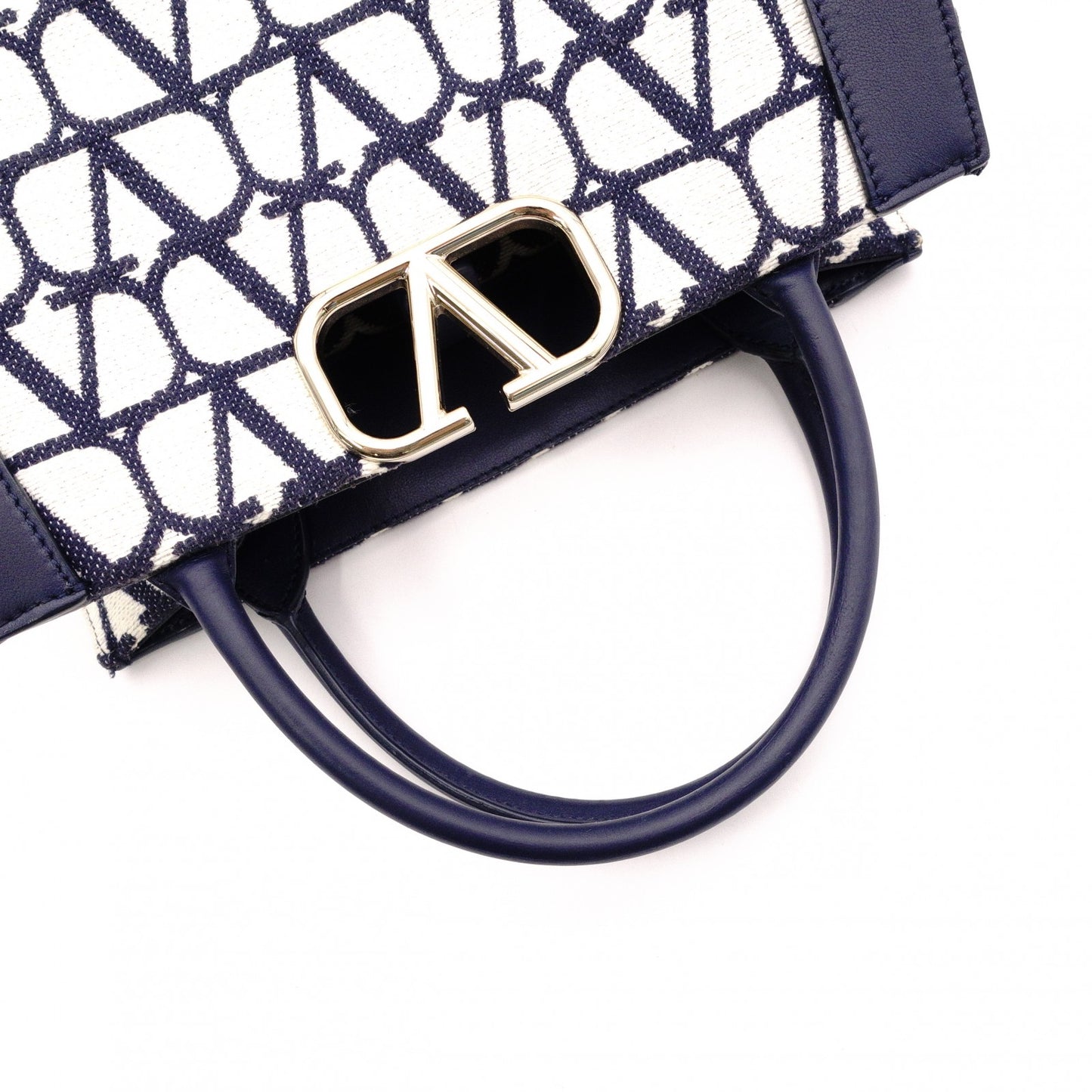 Valentino Garavani Twill Iconograph Handbag, Canvas, Navy, 2-Way, Logo