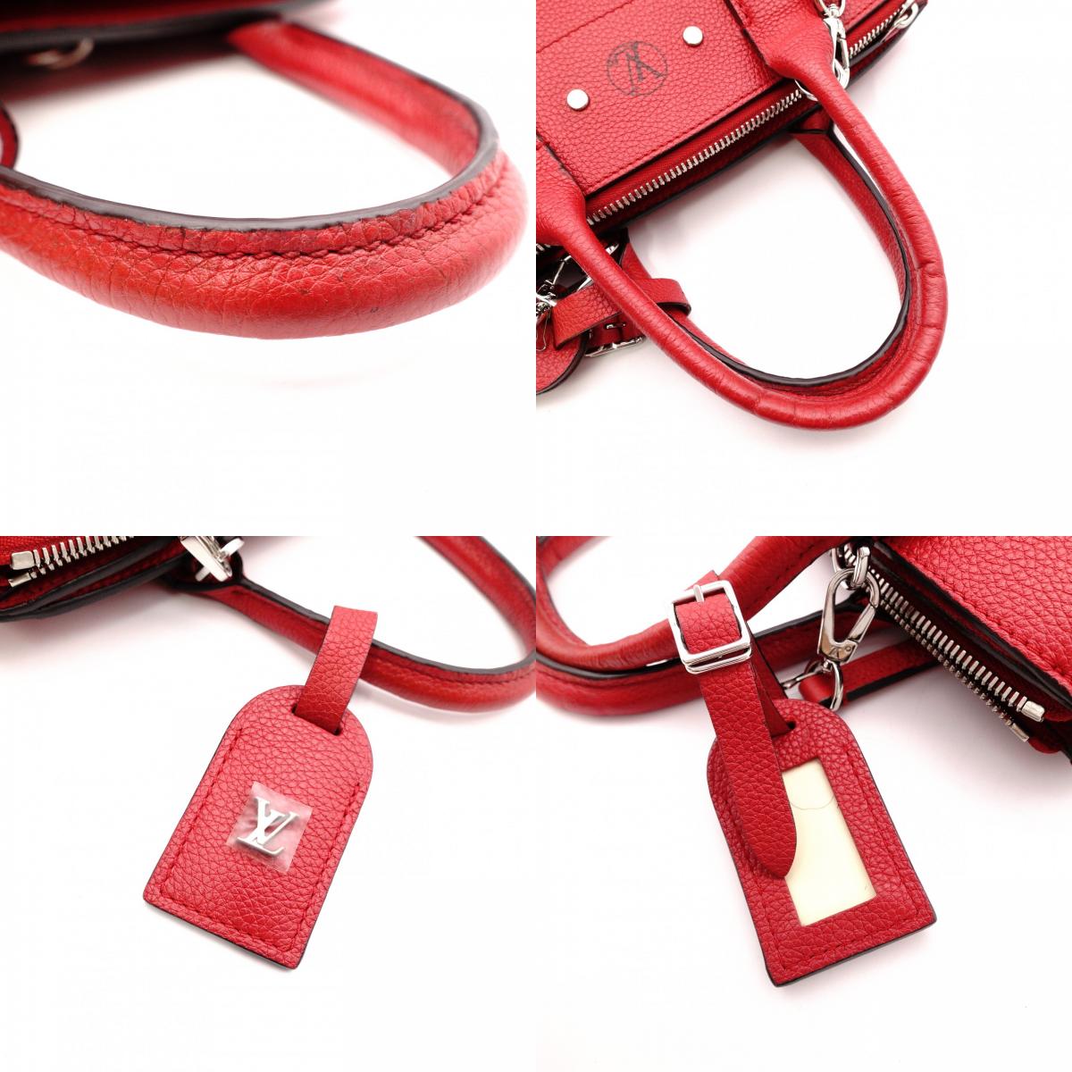 LOUIS VUITTON City Steamer PM Handbag, Leather, Red, 2-Way Shoulder Bag