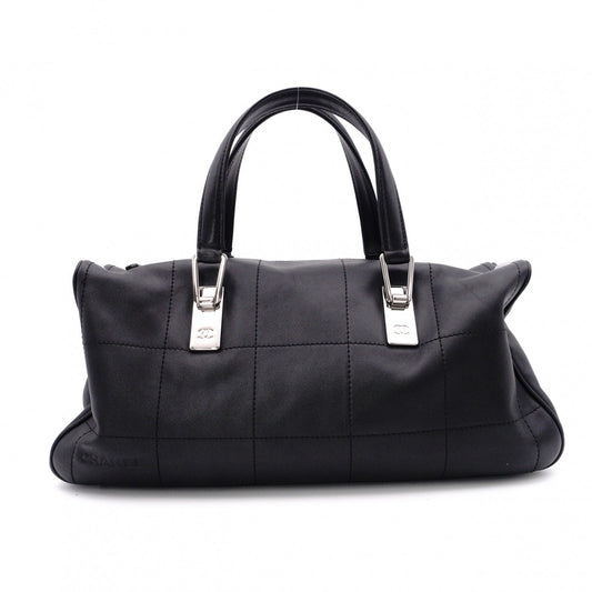 CHANEL Lambskin Chocolate Bar Mini Boston Shoulder Bag, Leather, Black, Silver Hardware