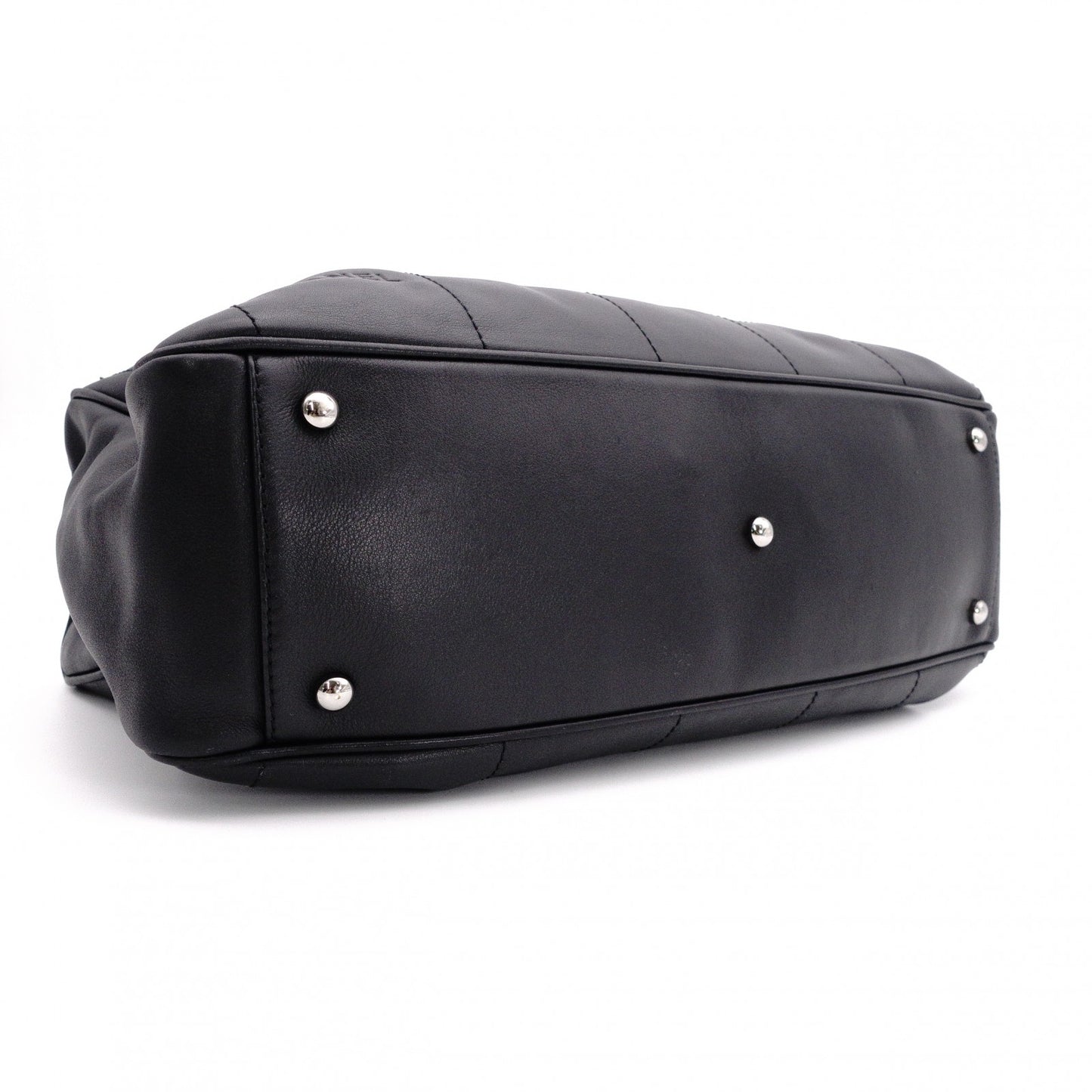 CHANEL Lambskin Chocolate Bar Mini Boston Shoulder Bag, Leather, Black, Silver Hardware