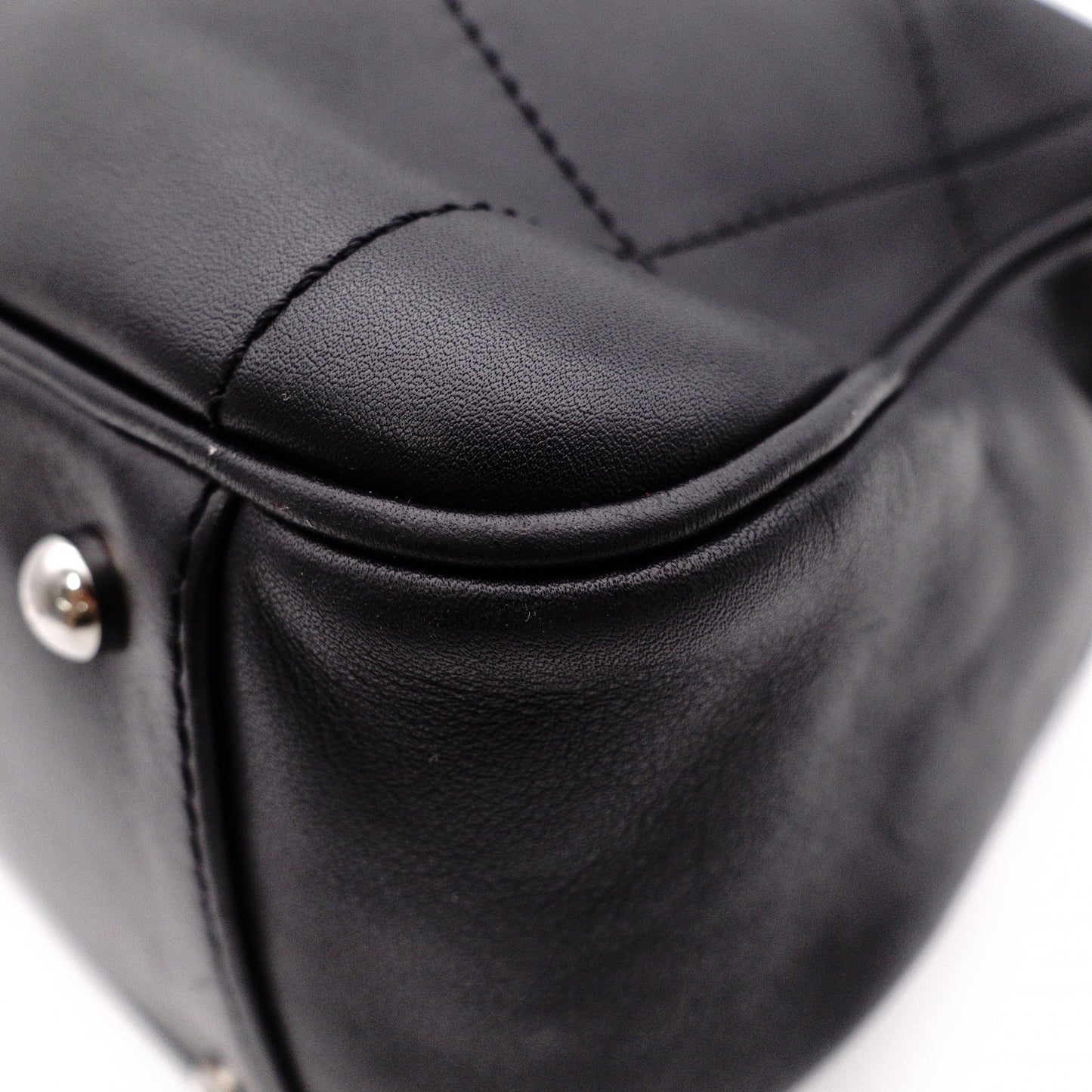 CHANEL Lambskin Chocolate Bar Mini Boston Shoulder Bag, Leather, Black, Silver Hardware