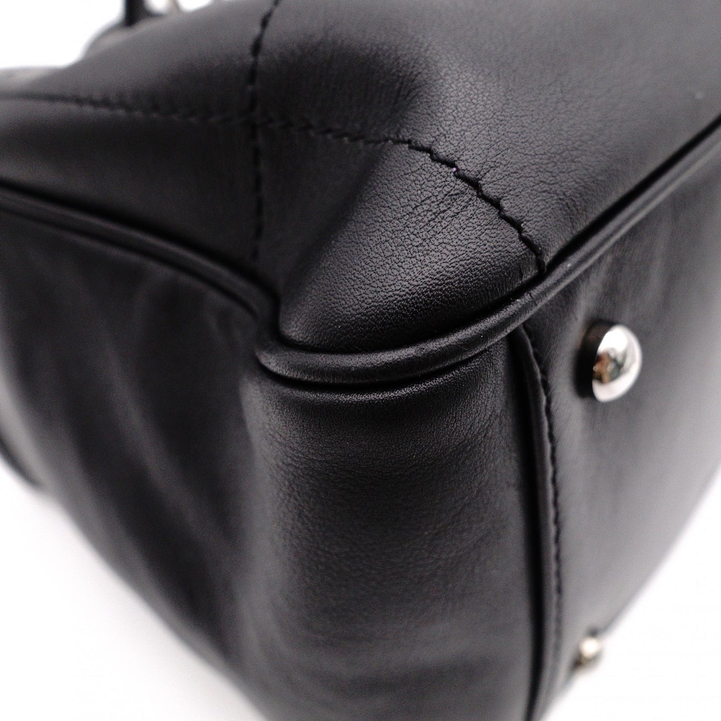 CHANEL Lambskin Chocolate Bar Mini Boston Shoulder Bag, Leather, Black, Silver Hardware