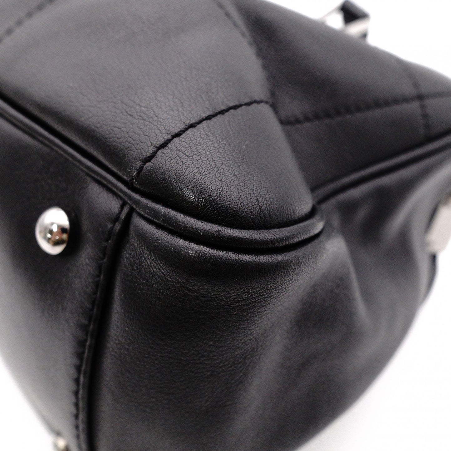 CHANEL Lambskin Chocolate Bar Mini Boston Shoulder Bag, Leather, Black, Silver Hardware