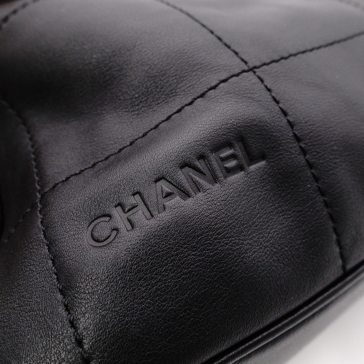 CHANEL Lambskin Chocolate Bar Mini Boston Shoulder Bag, Leather, Black, Silver Hardware