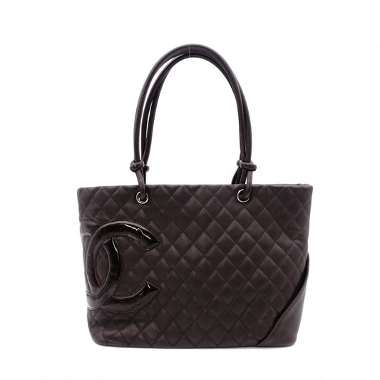 CHANEL Cambon Line Tote Bag with CC Logo, Brown with Silver Hardware, Women's