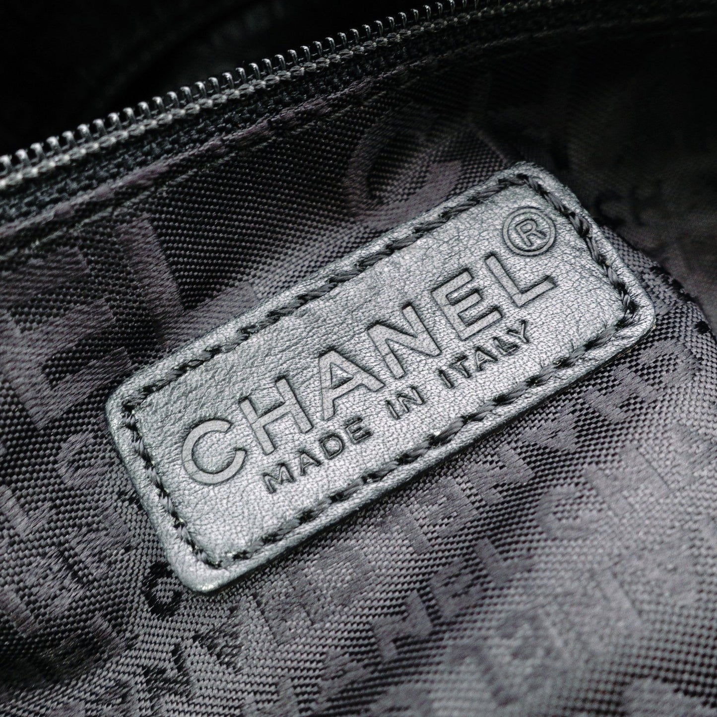CHANEL Lambskin Chocolate Bar Mini Boston Shoulder Bag, Leather, Black, Silver Hardware