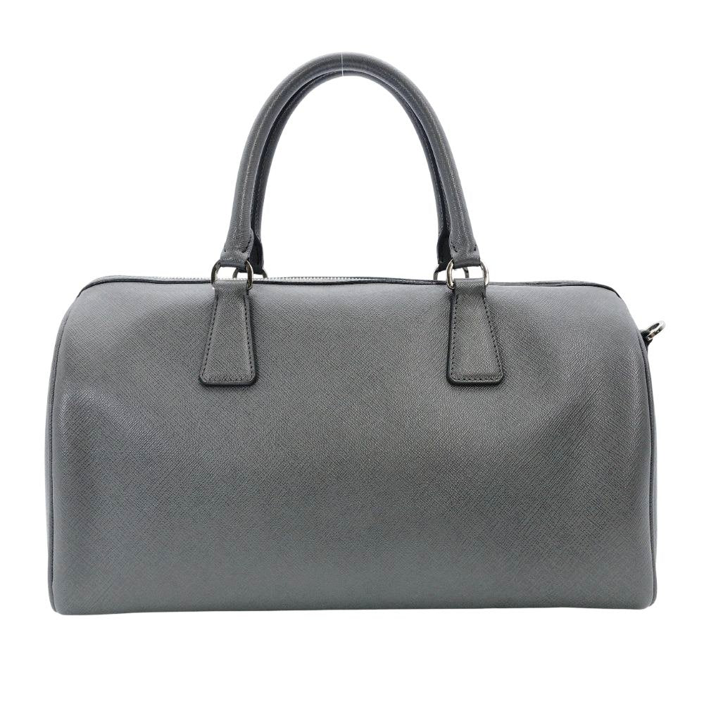 PRADA Galleria Handbag Gray Saffiano Leather Boston Leather 2-Way Silver Hardware