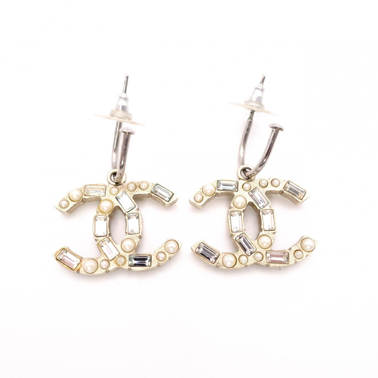 CHANEL Earrings: Metal, Rhinestones, Faux Pearls, CC Logo, Coco Logo