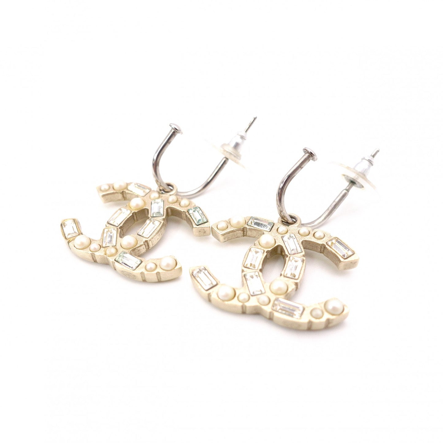 CHANEL Earrings: Metal, Rhinestones, Faux Pearls, CC Logo, Coco Logo