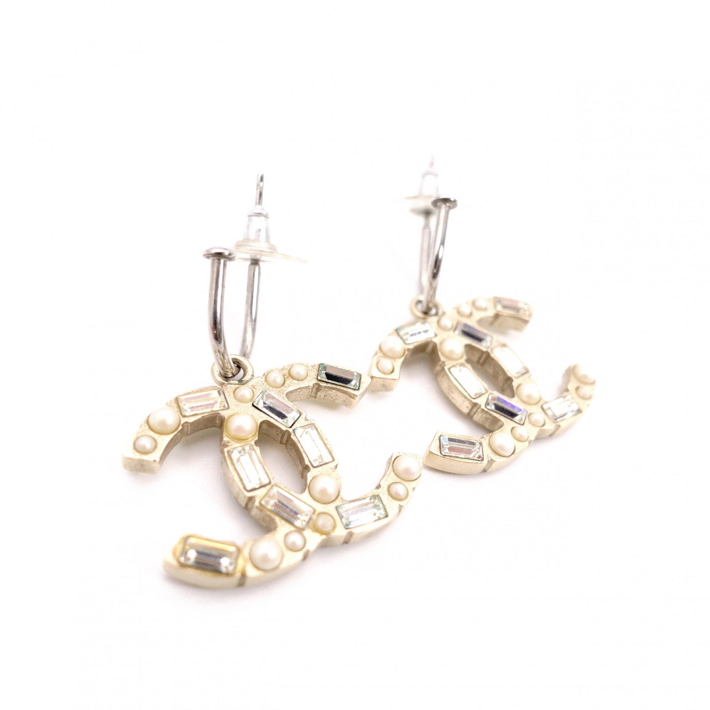 CHANEL Earrings: Metal, Rhinestones, Faux Pearls, CC Logo, Coco Logo