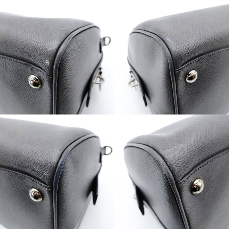 PRADA Galleria Handbag Gray Saffiano Leather Boston Leather 2-Way Silver Hardware