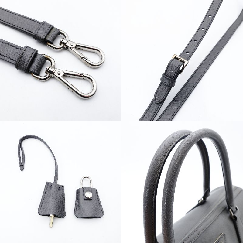 PRADA Galleria Handbag Gray Saffiano Leather Boston Leather 2-Way Silver Hardware