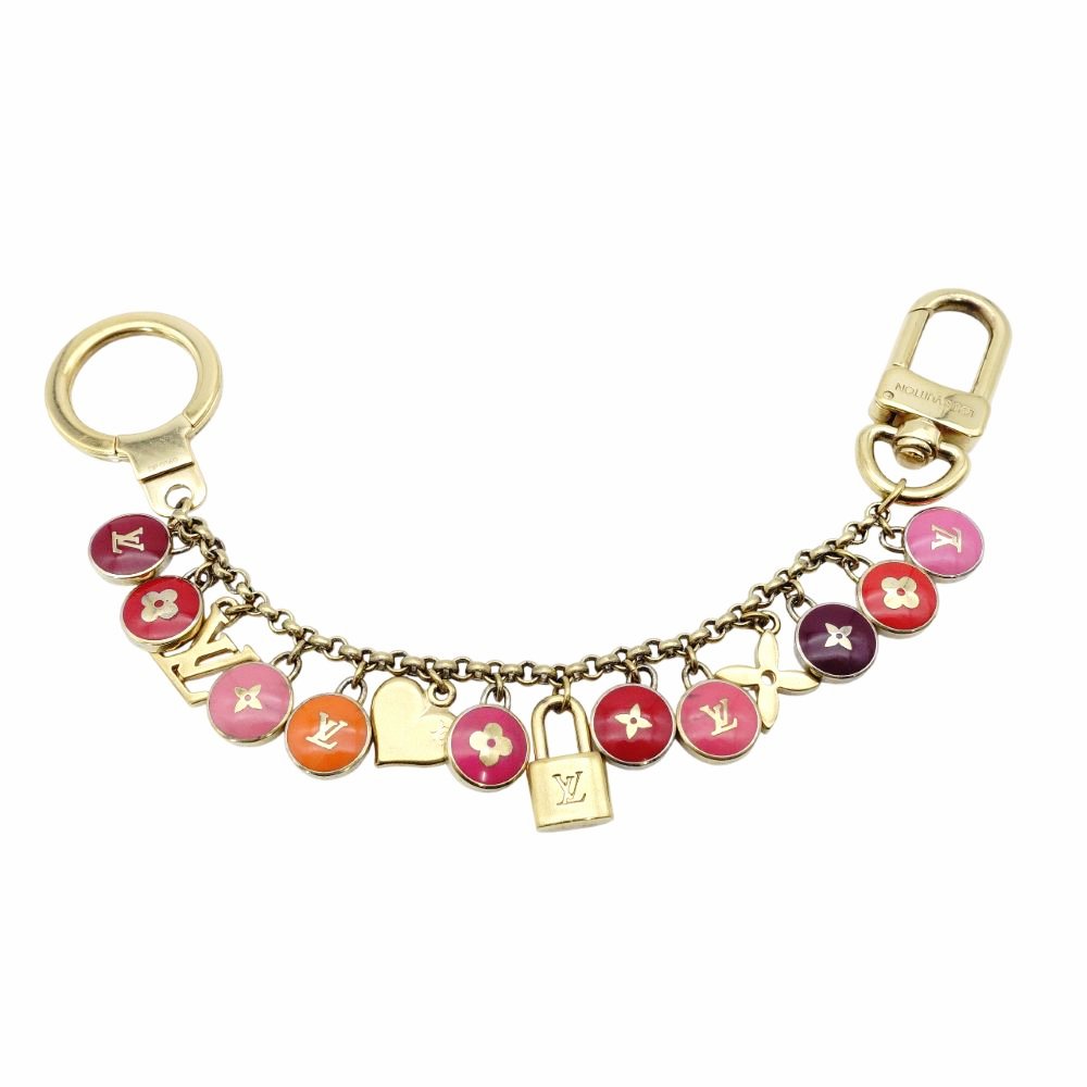 LOUIS VUITTON Bag Charm Key Ring Multicolor Gold Logo 7-12-445