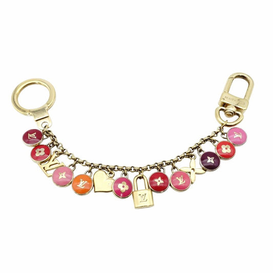 LOUIS VUITTON Bag Charm Key Ring Multicolor Gold Logo 7-12-445