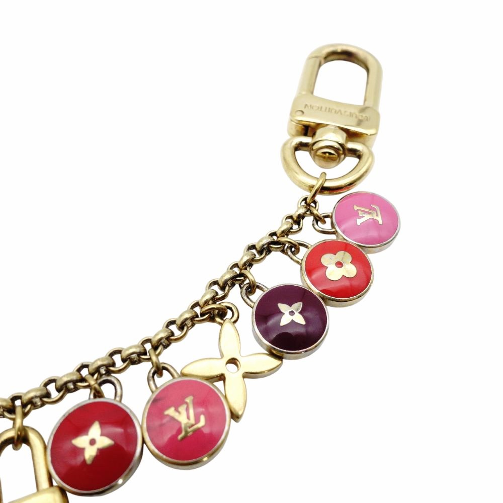 LOUIS VUITTON Bag Charm Key Ring Multicolor Gold Logo 7-12-445