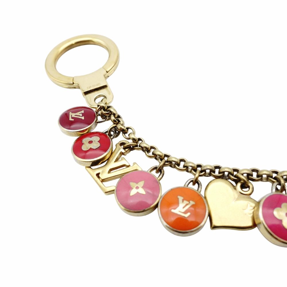 LOUIS VUITTON Bag Charm Key Ring Multicolor Gold Logo 7-12-445