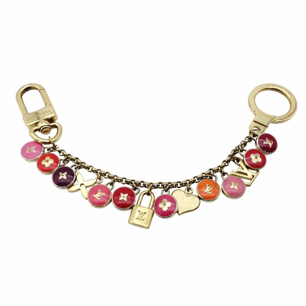 LOUIS VUITTON Bag Charm Key Ring Multicolor Gold Logo 7-12-445