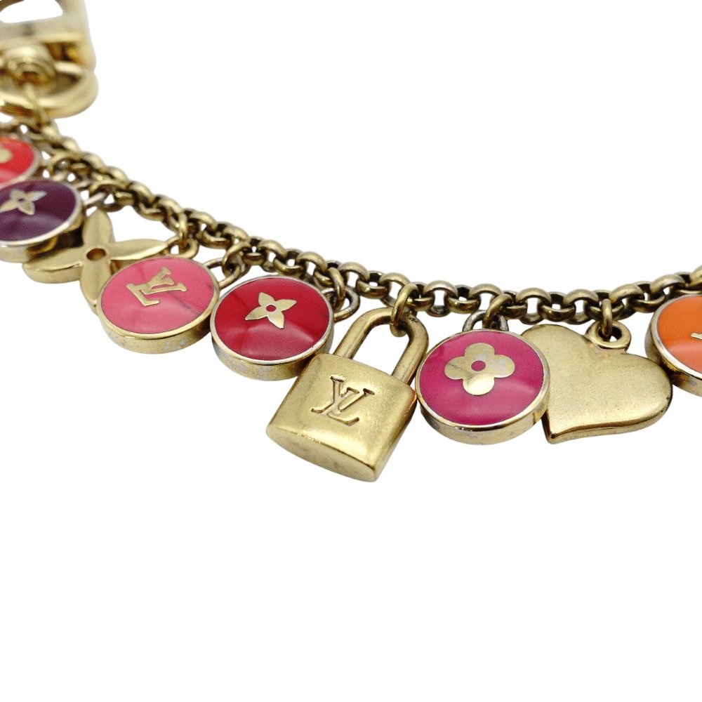 LOUIS VUITTON Bag Charm Key Ring Multicolor Gold Logo 7-12-445