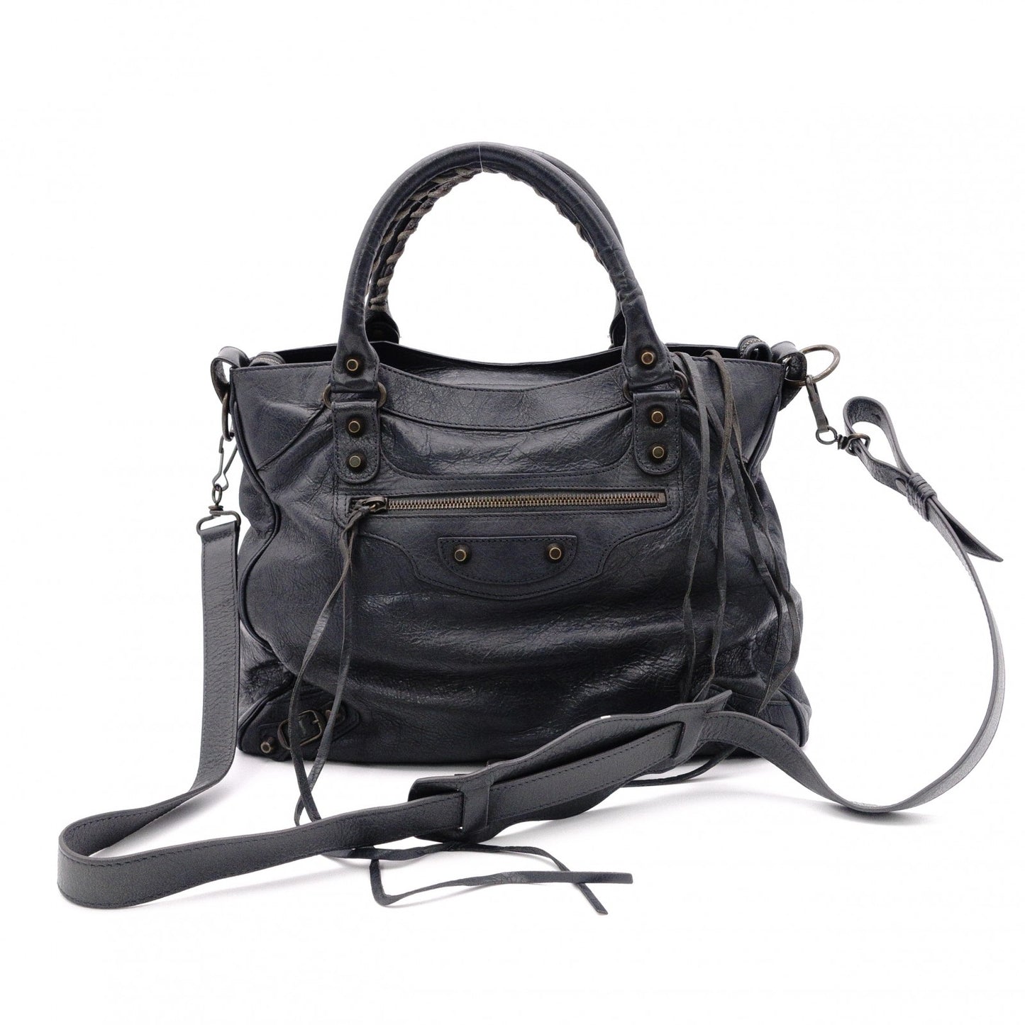 BALENCIAGA Classic Velo Handbag, 2-Way, Leather, Gray, Women's