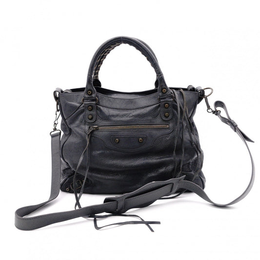 BALENCIAGA Classic Velo Handbag, 2-Way, Leather, Gray, Women's