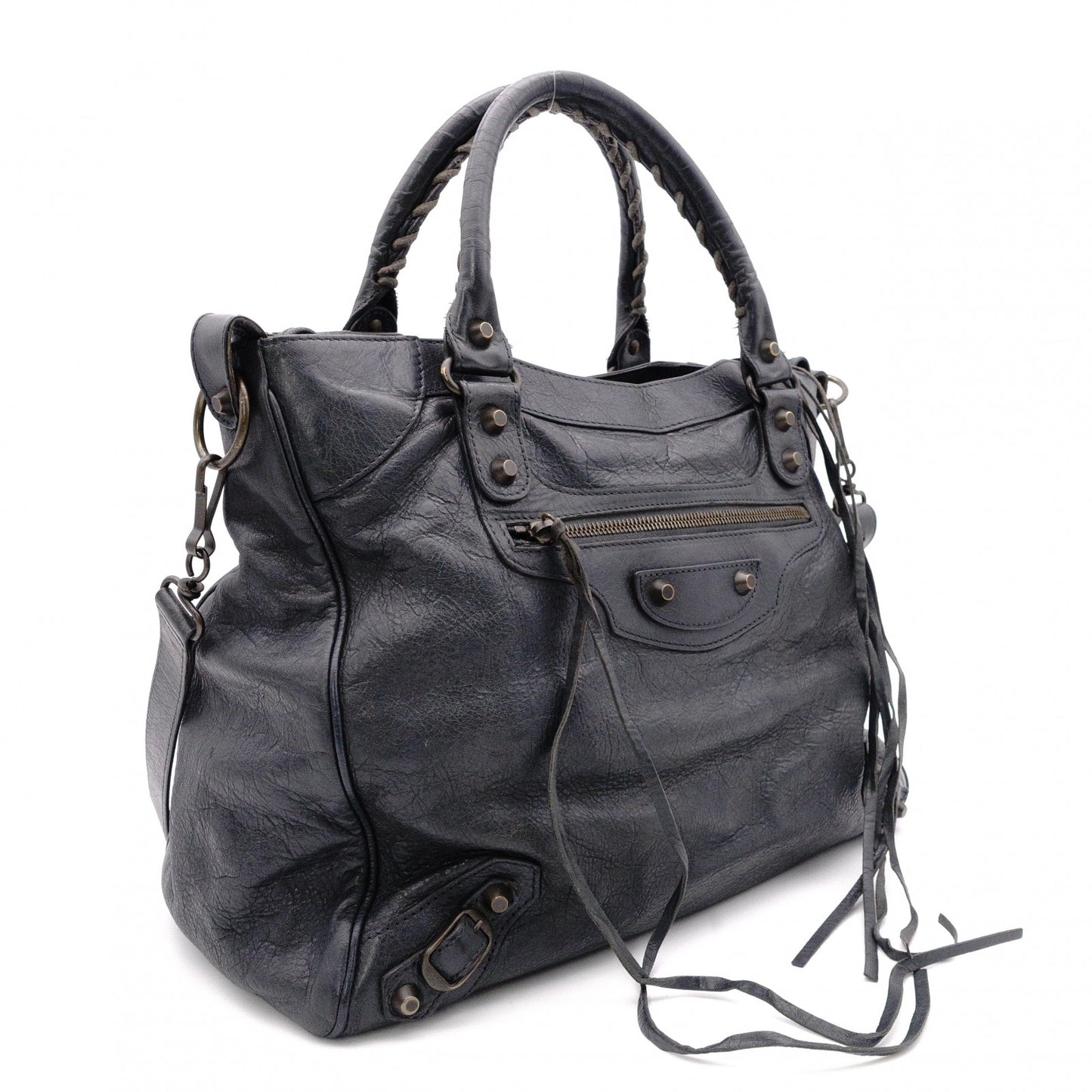BALENCIAGA Classic Velo Handbag, 2-Way, Leather, Gray, Women's