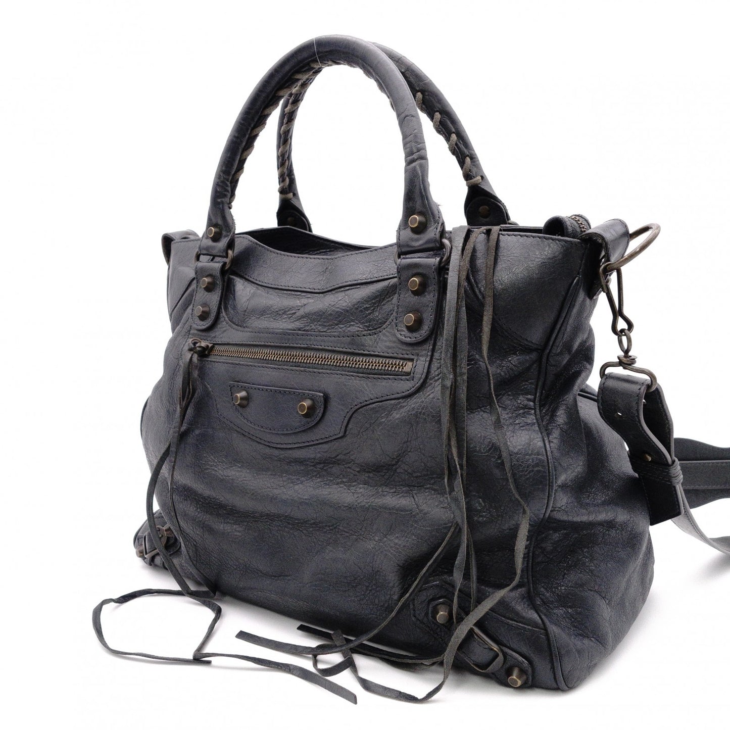 BALENCIAGA Classic Velo Handbag, 2-Way, Leather, Gray, Women's