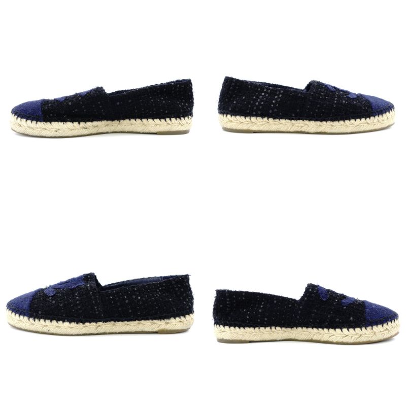 CHANEL Espadrille Slip-On Tweed Navy × Black EU 37 Women's Approx. 9.3" 7-11-107