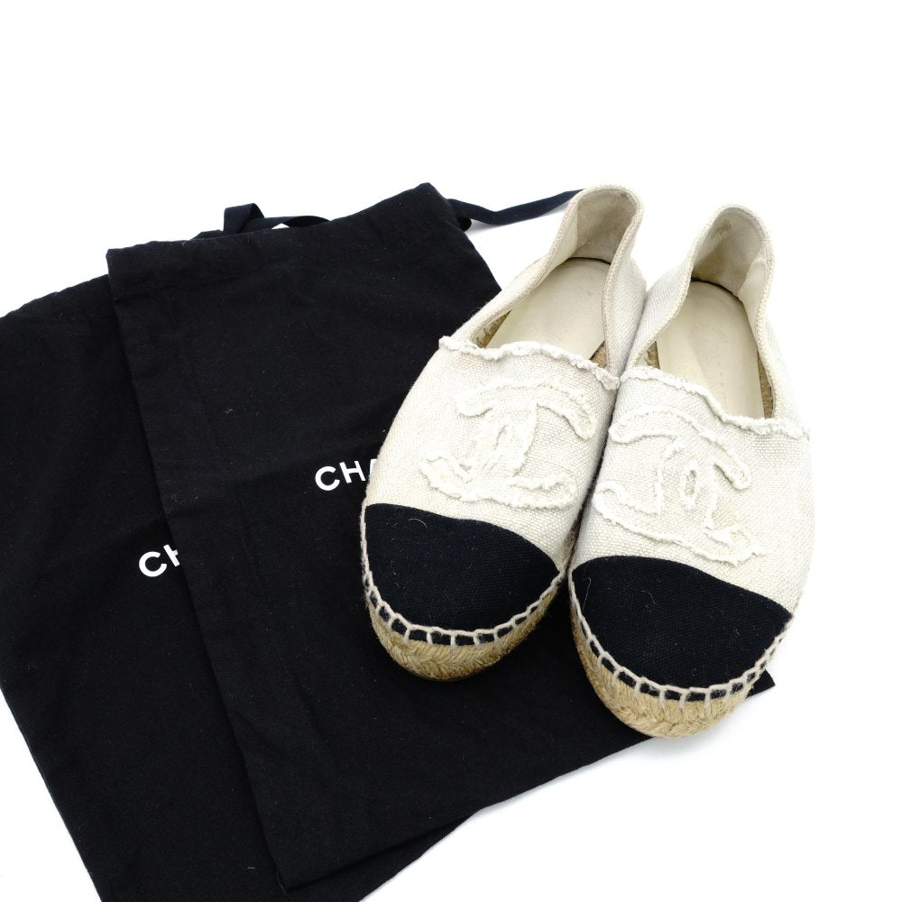 CHANEL Espadrille Slip-On Canvas Beige × Black EU 37 Women's Approx. 23.5~9.4" 7-10-836