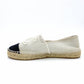 CHANEL Espadrille Slip-On Canvas Beige × Black EU 37 Women's Approx. 23.5~9.4" 7-10-836