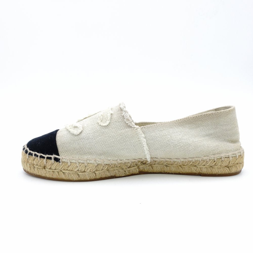 CHANEL Espadrille Slip-On Canvas Beige × Black EU 37 Women's Approx. 23.5~9.4" 7-10-836