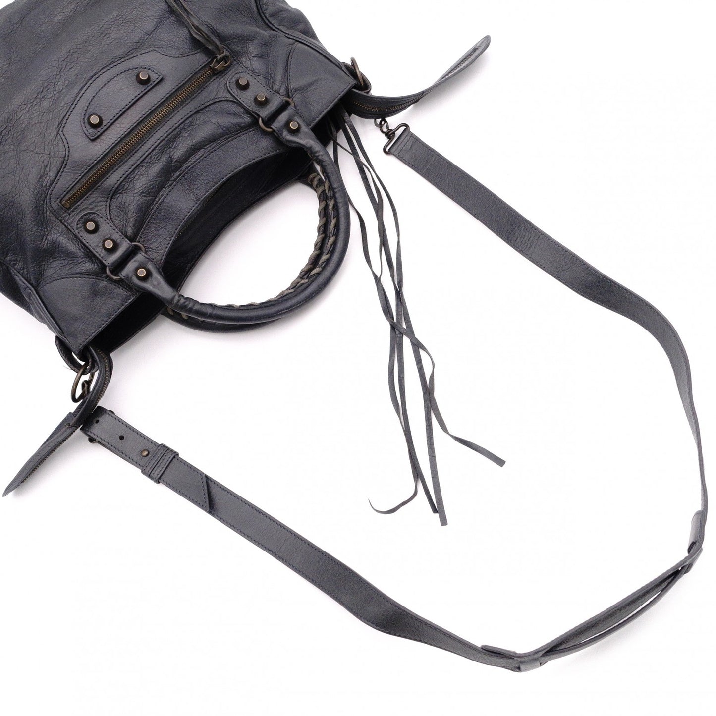 BALENCIAGA Classic Velo Handbag, 2-Way, Leather, Gray, Women's