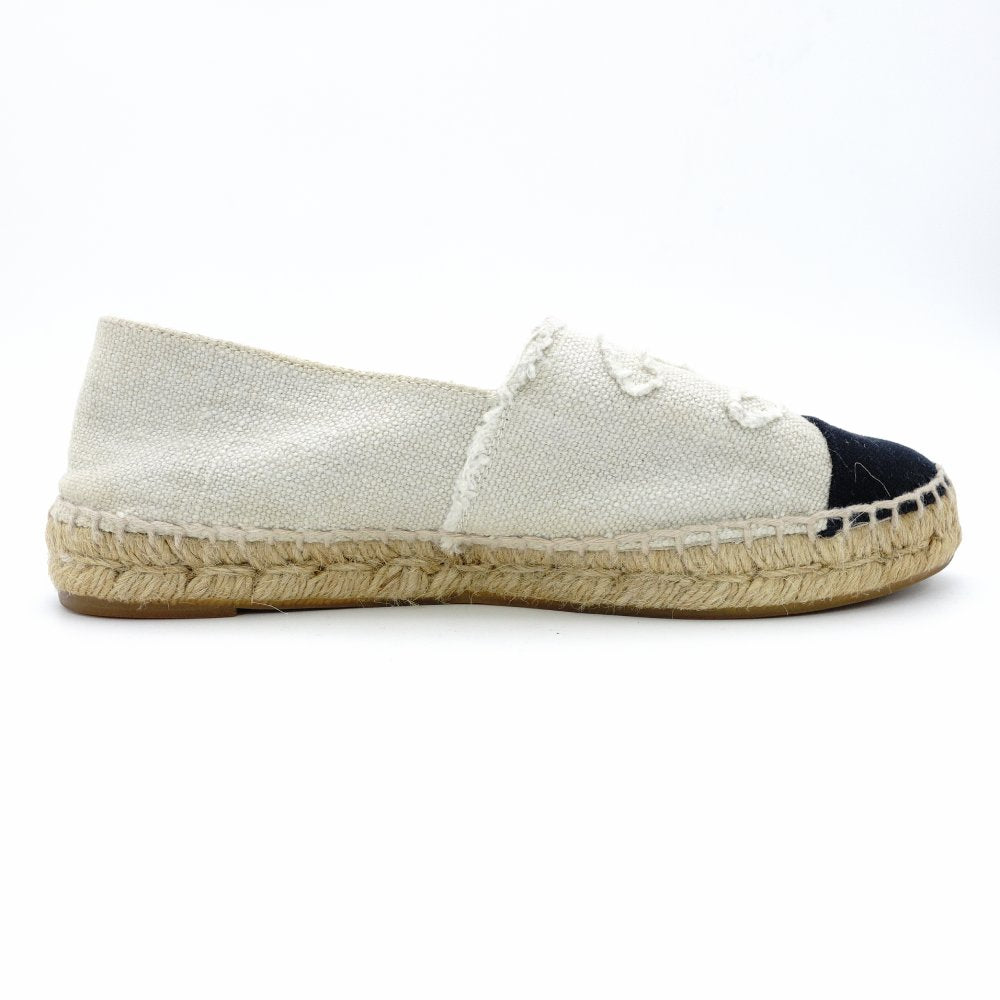CHANEL Espadrille Slip-On Canvas Beige × Black EU 37 Women's Approx. 23.5~9.4" 7-10-836