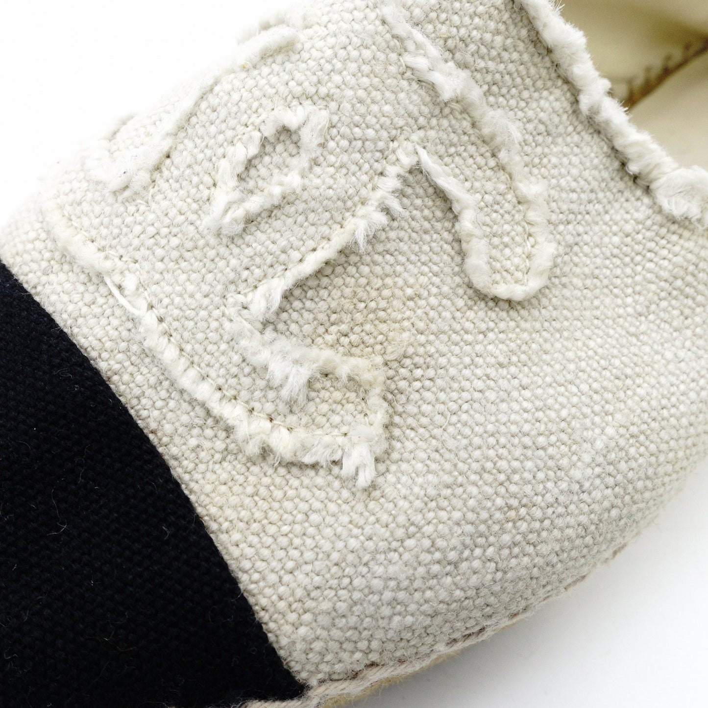 CHANEL Espadrille Slip-On Canvas Beige × Black EU 37 Women's Approx. 23.5~9.4" 7-10-836