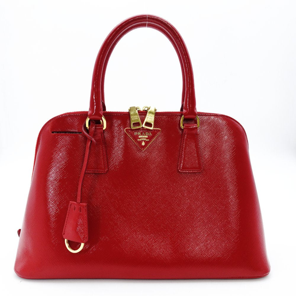 PRADA Promenade Handbag Patent Leather Red Leather BL0837 Gold Hardware 7-12-678