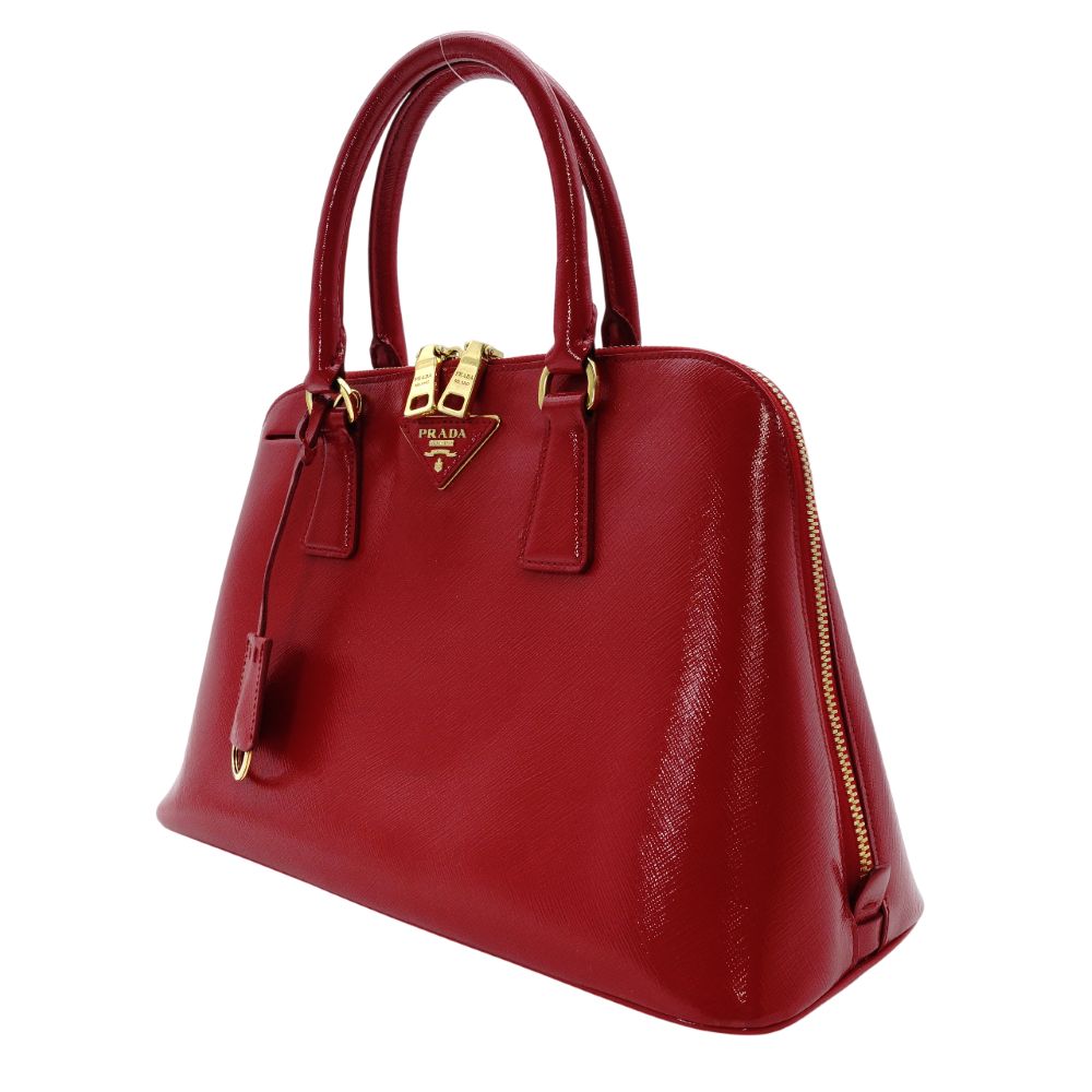 PRADA Promenade Handbag Patent Leather Red Leather BL0837 Gold Hardware 7-12-678
