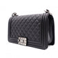 CHANEL Lambskin Boy Chanel 25 Shoulder Bag, Leather, Black, Gunmetal Hardware