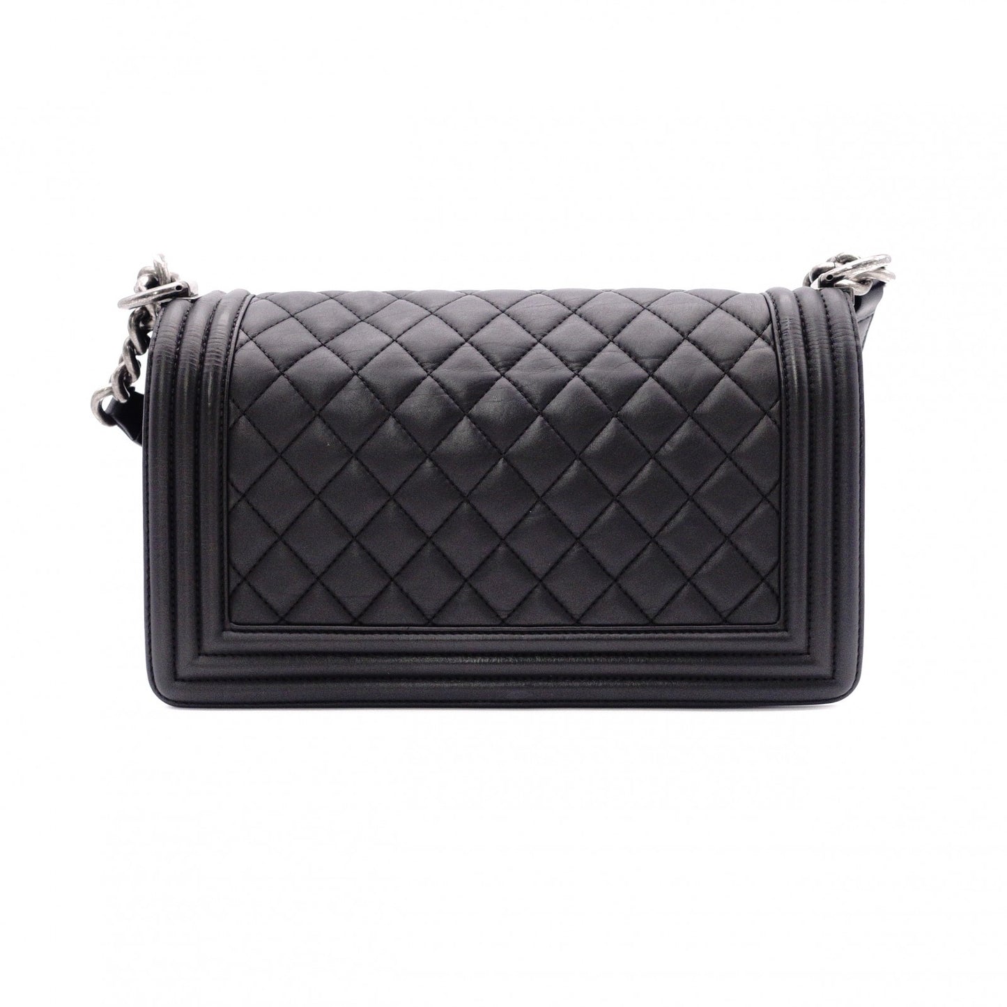 CHANEL Lambskin Boy Chanel 25 Shoulder Bag, Leather, Black, Gunmetal Hardware