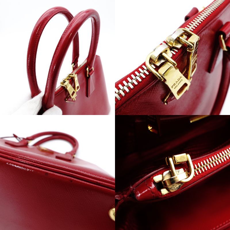 PRADA Promenade Handbag Patent Leather Red Leather BL0837 Gold Hardware 7-12-678