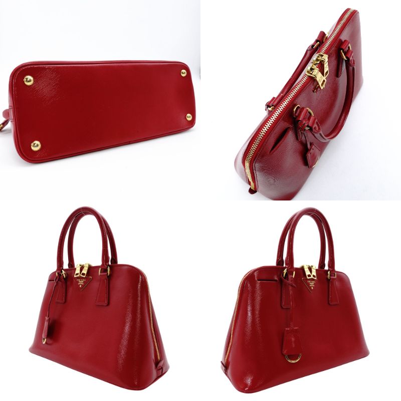 PRADA Promenade Handbag Patent Leather Red Leather BL0837 Gold Hardware 7-12-678