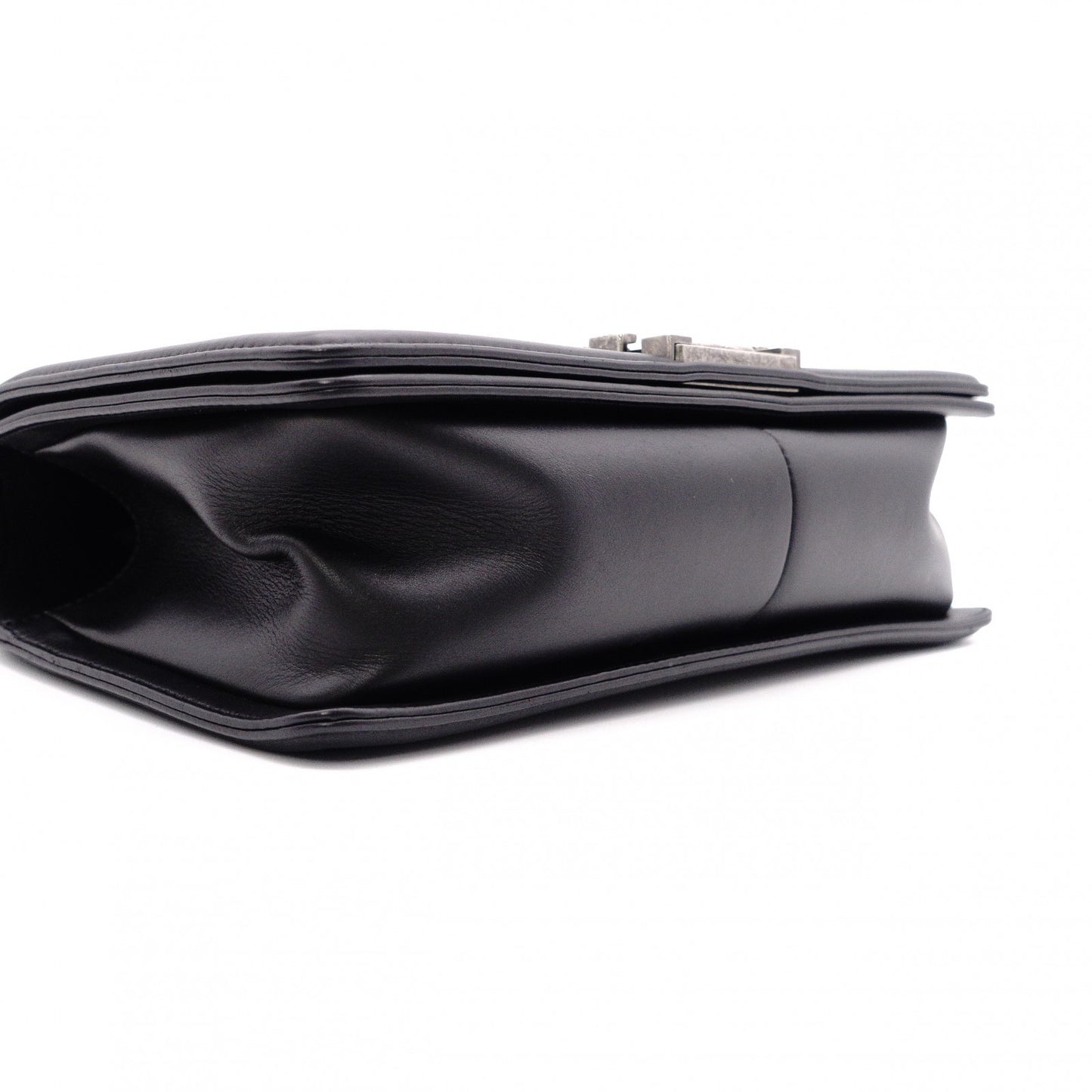 CHANEL Lambskin Boy Chanel 25 Shoulder Bag, Leather, Black, Gunmetal Hardware