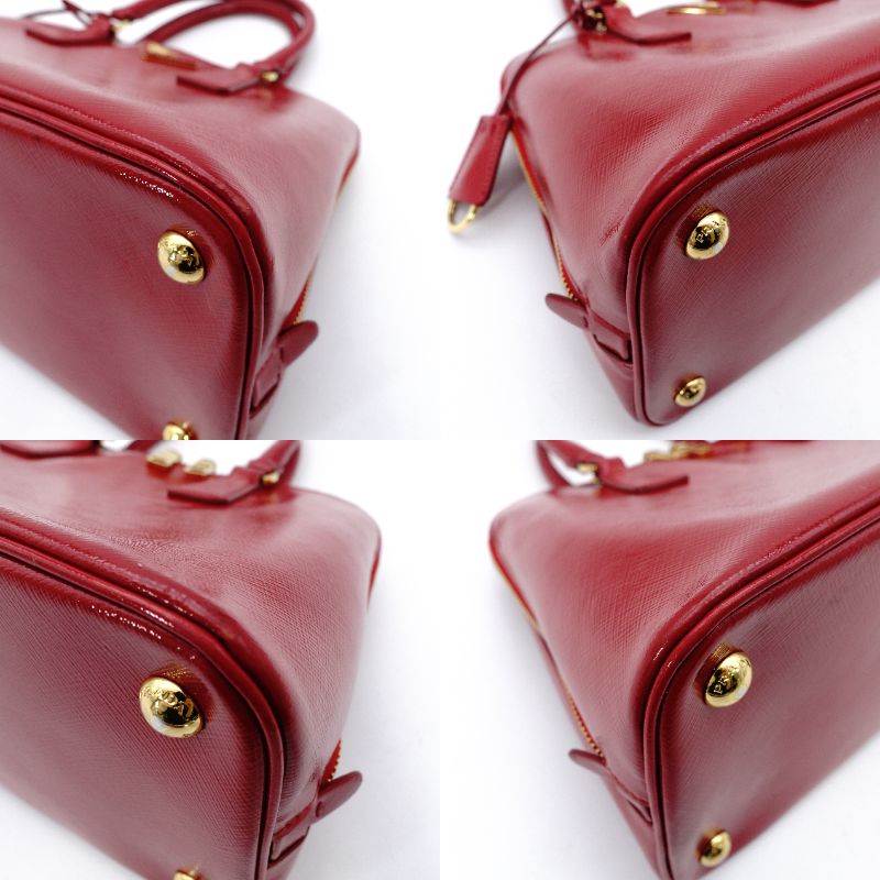 PRADA Promenade Handbag Patent Leather Red Leather BL0837 Gold Hardware 7-12-678