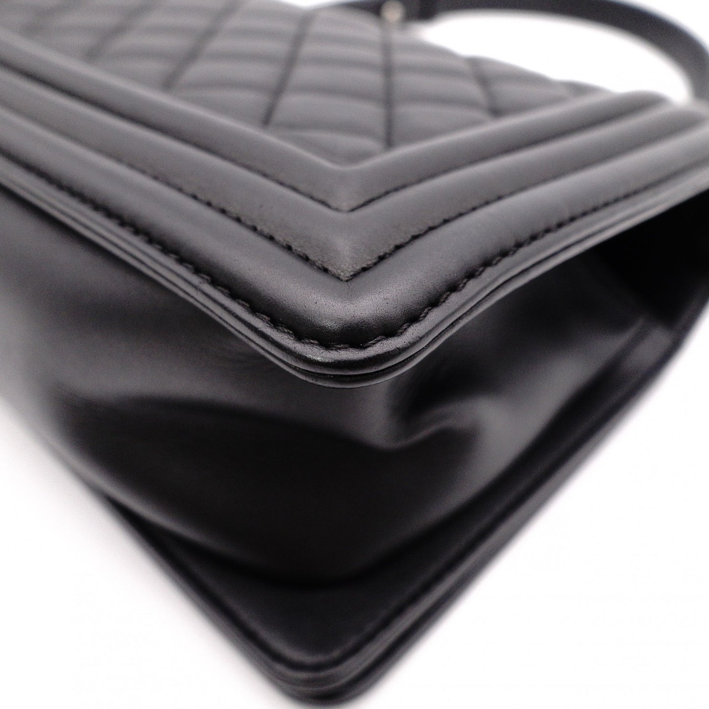 CHANEL Lambskin Boy Chanel 25 Shoulder Bag, Leather, Black, Gunmetal Hardware