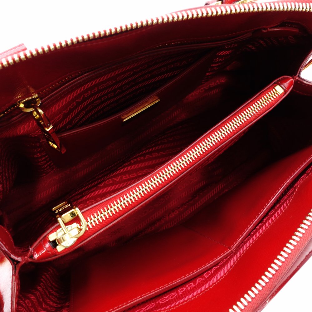 PRADA Promenade Handbag Patent Leather Red Leather BL0837 Gold Hardware 7-12-678