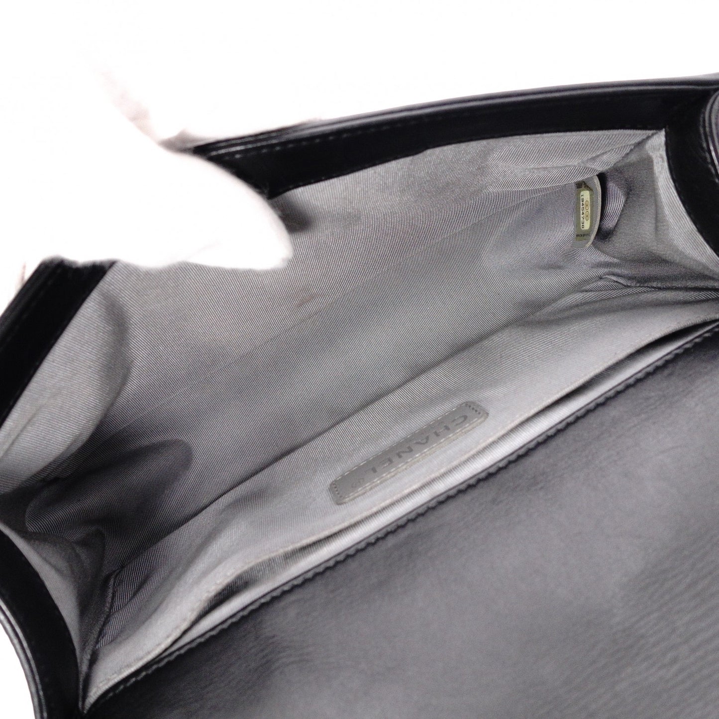 CHANEL Lambskin Boy Chanel 25 Shoulder Bag, Leather, Black, Gunmetal Hardware