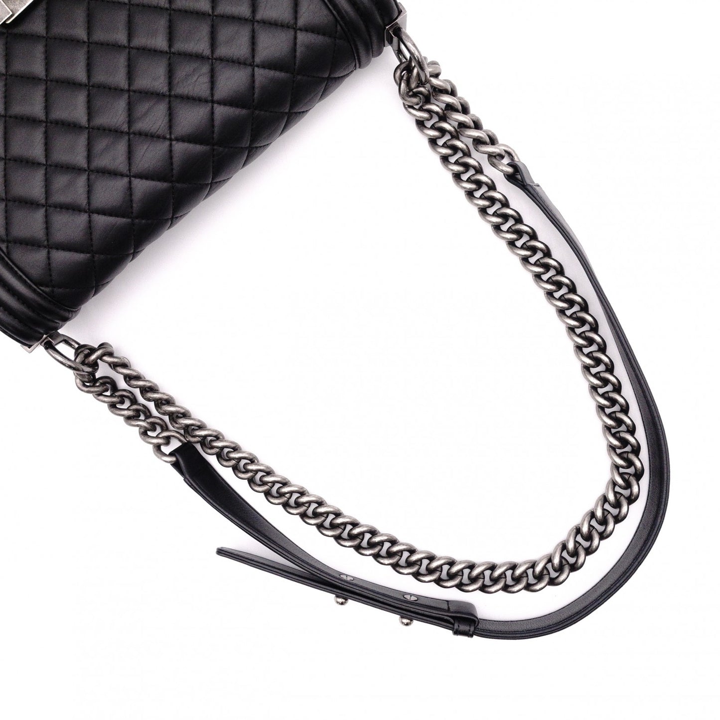 CHANEL Lambskin Boy Chanel 25 Shoulder Bag, Leather, Black, Gunmetal Hardware