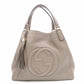 GUCCI Soho Shoulder Bag, Leather, Greige